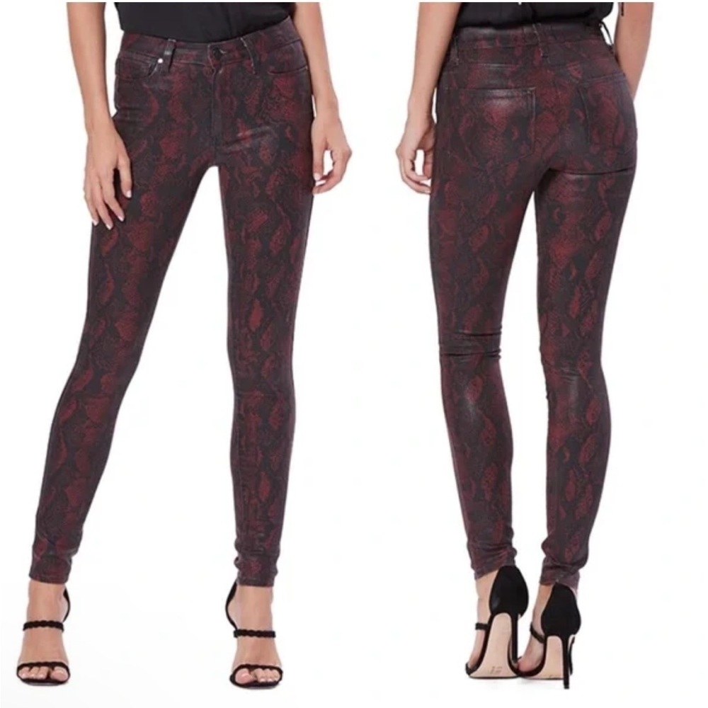 Paige Hoxton Ultra Skinny Coated Red Snake Print Ankle Jeans Size 23